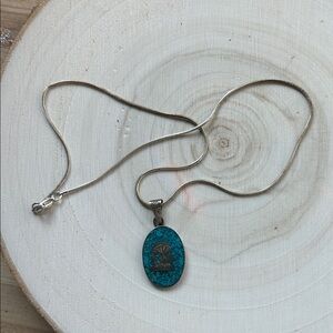 Silver and Turquoise Pendant Necklace